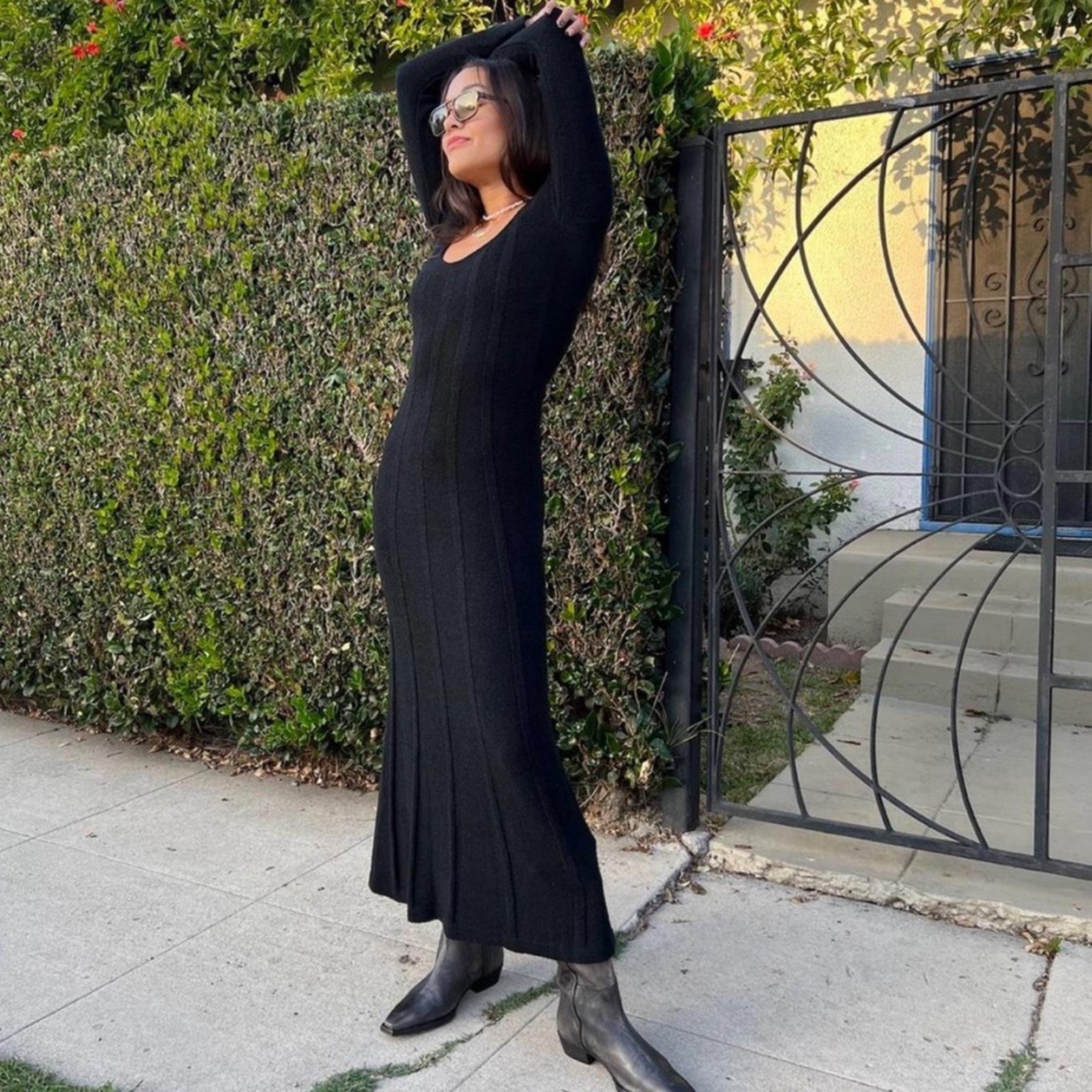 WhoWhatWear Evelyne Seamed Midi Dress, Coal/Black Size XS New w/Tag Retail 155