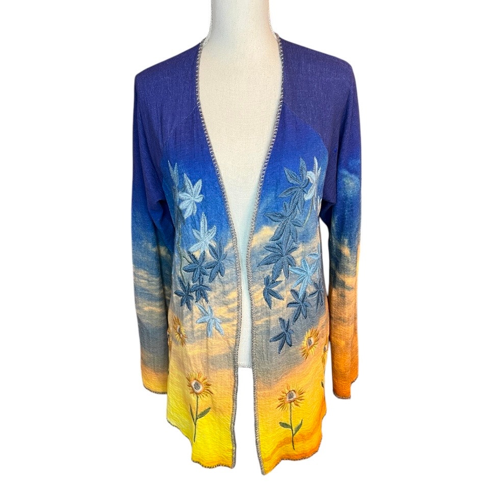 Johnny was ombré embroidered palm tree cardigan sweater new boho new with tags