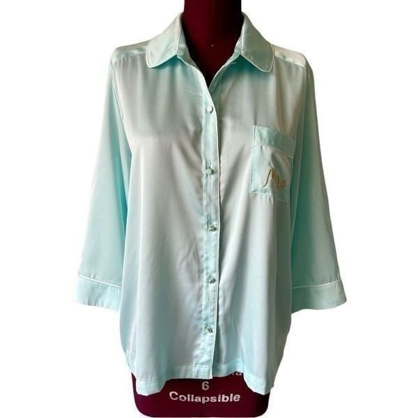 Kate Spade Pj Top Mrs size M Blue Turquoise Button Down Short Sleeve
