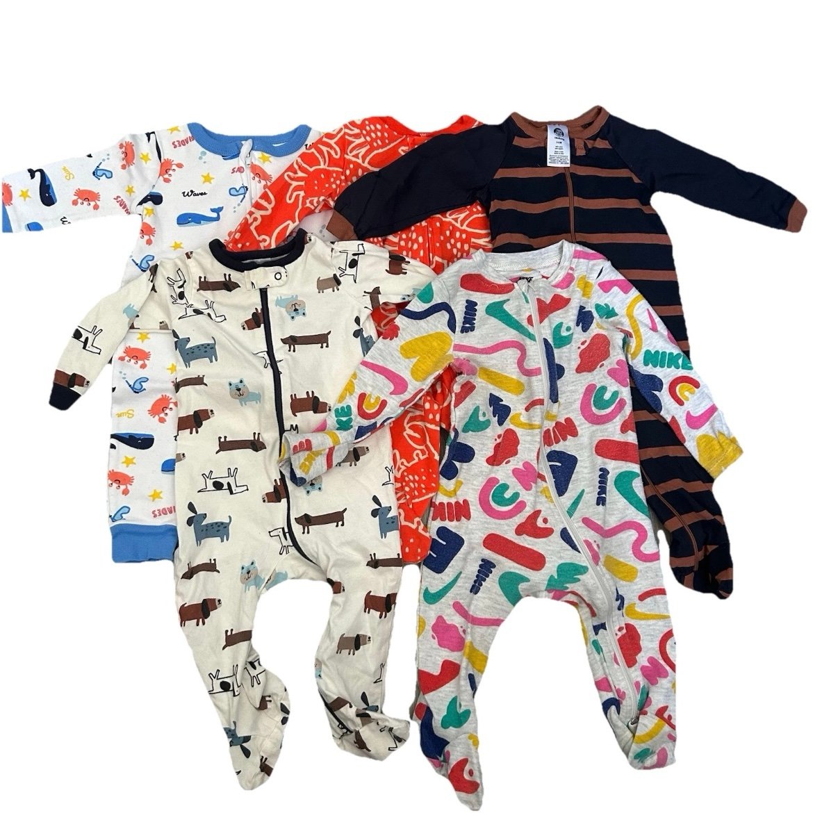 Lot Of 5 Baby Footie Pajamas Size 3-6 Months 2 Way Zipper