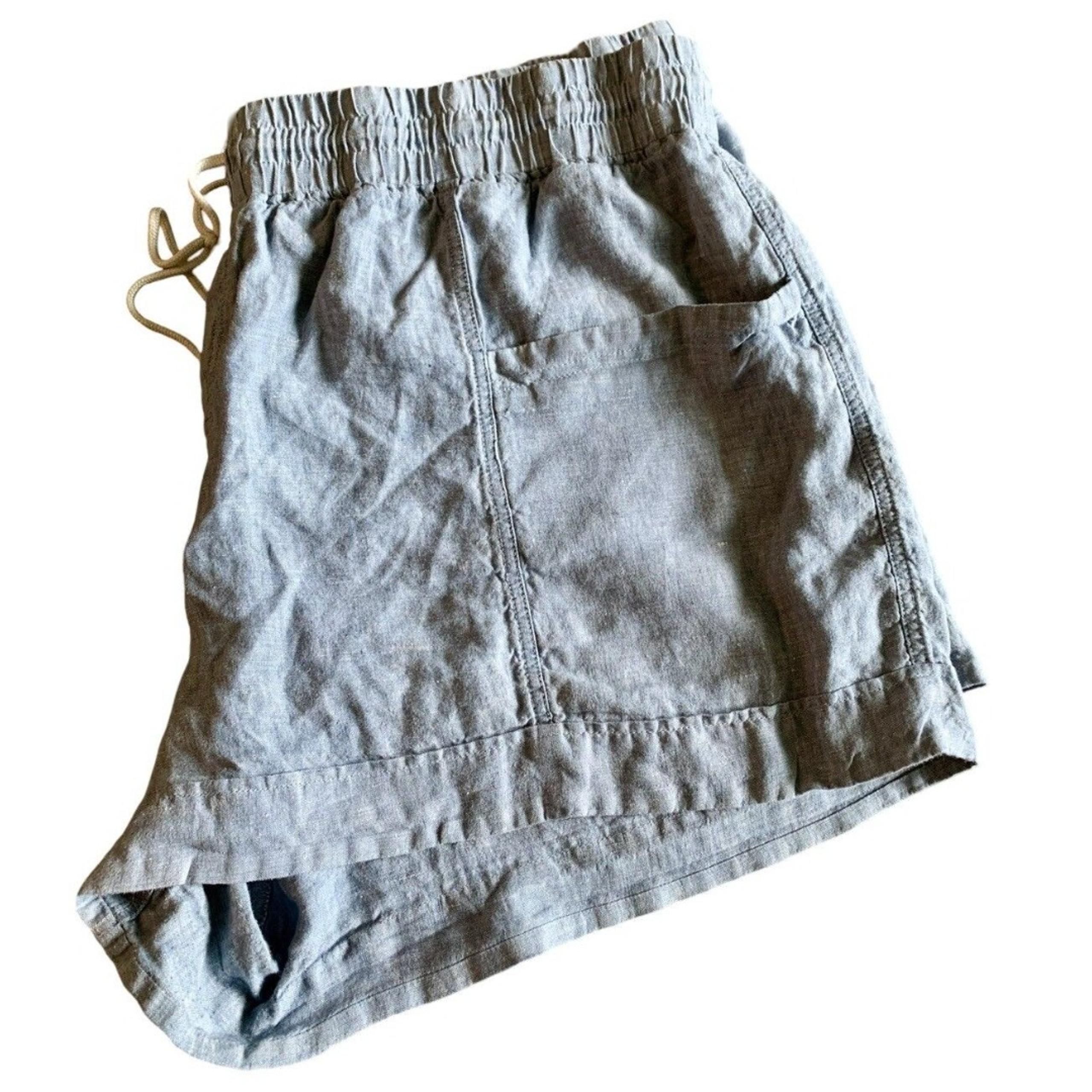 Athleta Cabo Blue Chambray 4” Linen Pull On Lightweight Beach Short Plus Sz 26
