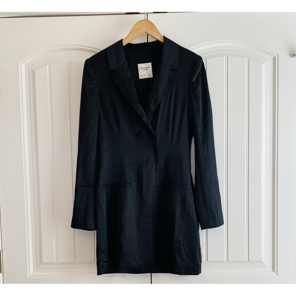 ABERCROMBIE & FITCH NWT Women's Black Double Breasted Satin Blazer Dress Sz S T
