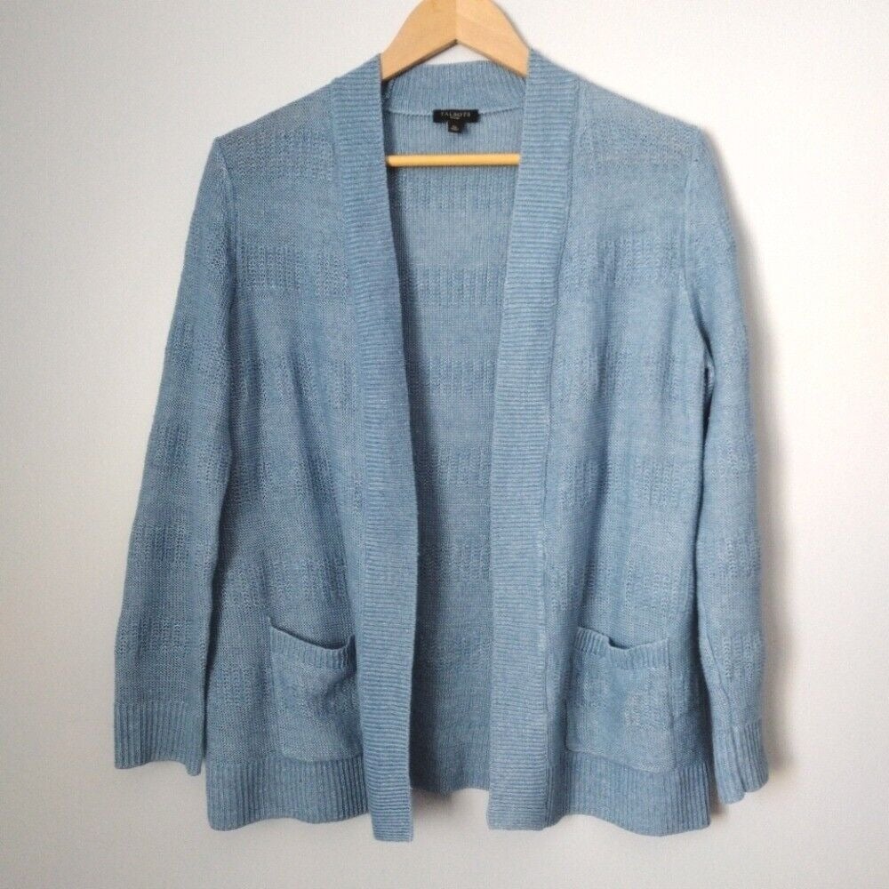 Talbots 100% Linen Light Blue Open Cardigan Spring sweater