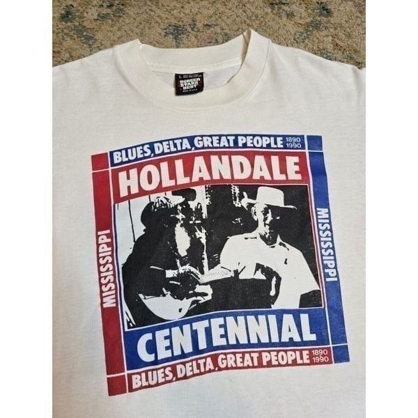 Vtg 90's Hollandale Mississippi Delta Blues Centennial Graphic T-Shirt S/M White