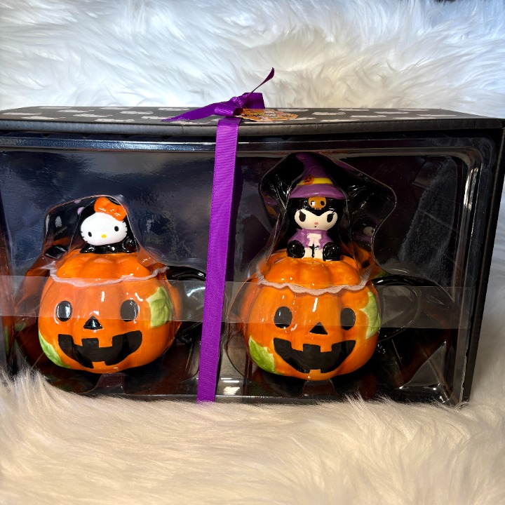 NEW Blue Sky Sanrio Hello Kitty & Kuromi Halloween Pumpkin 2pc Mug Set