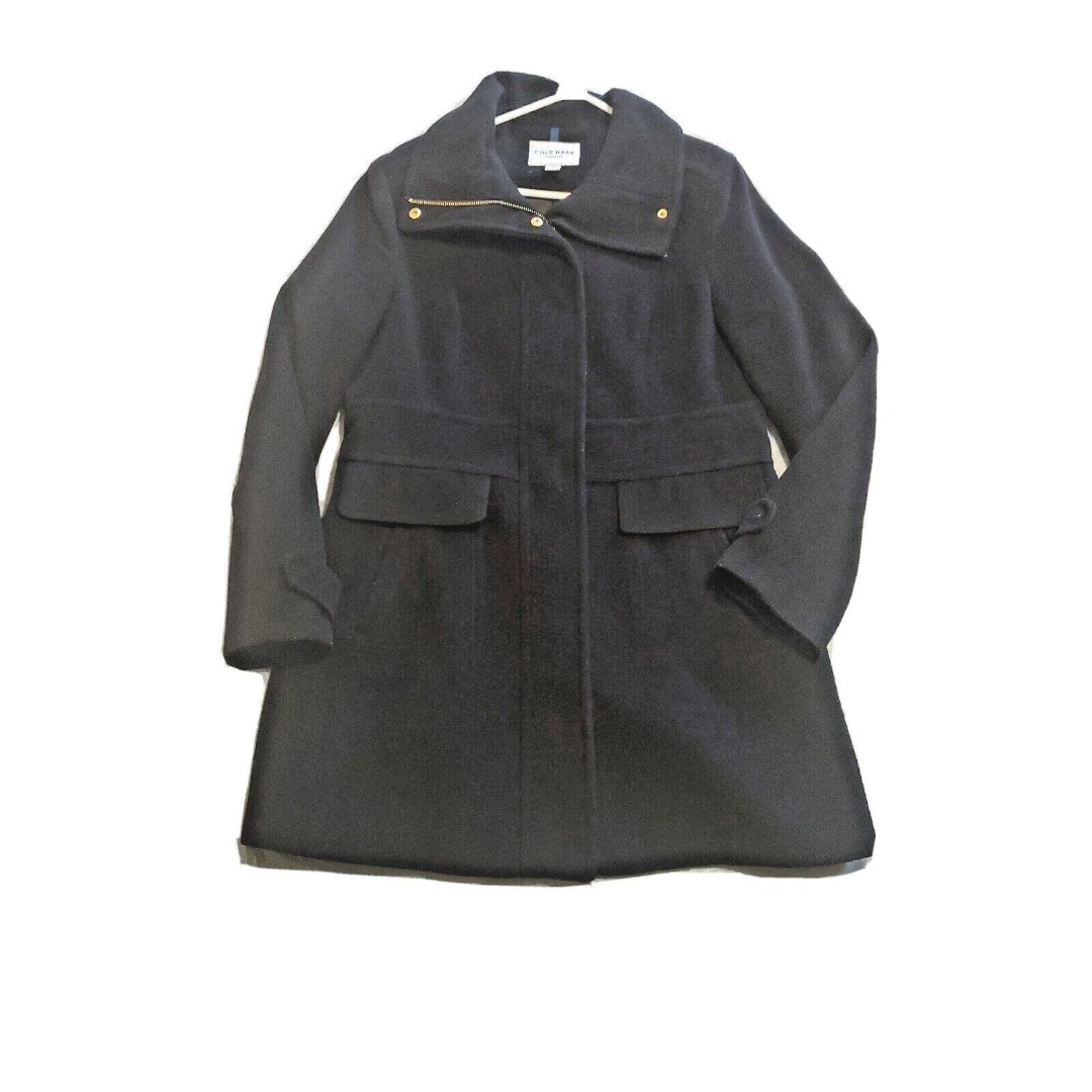 Cole Haan Signature Sz 12 Winter Coat Wool Blend Zipped Lined Pockets Black