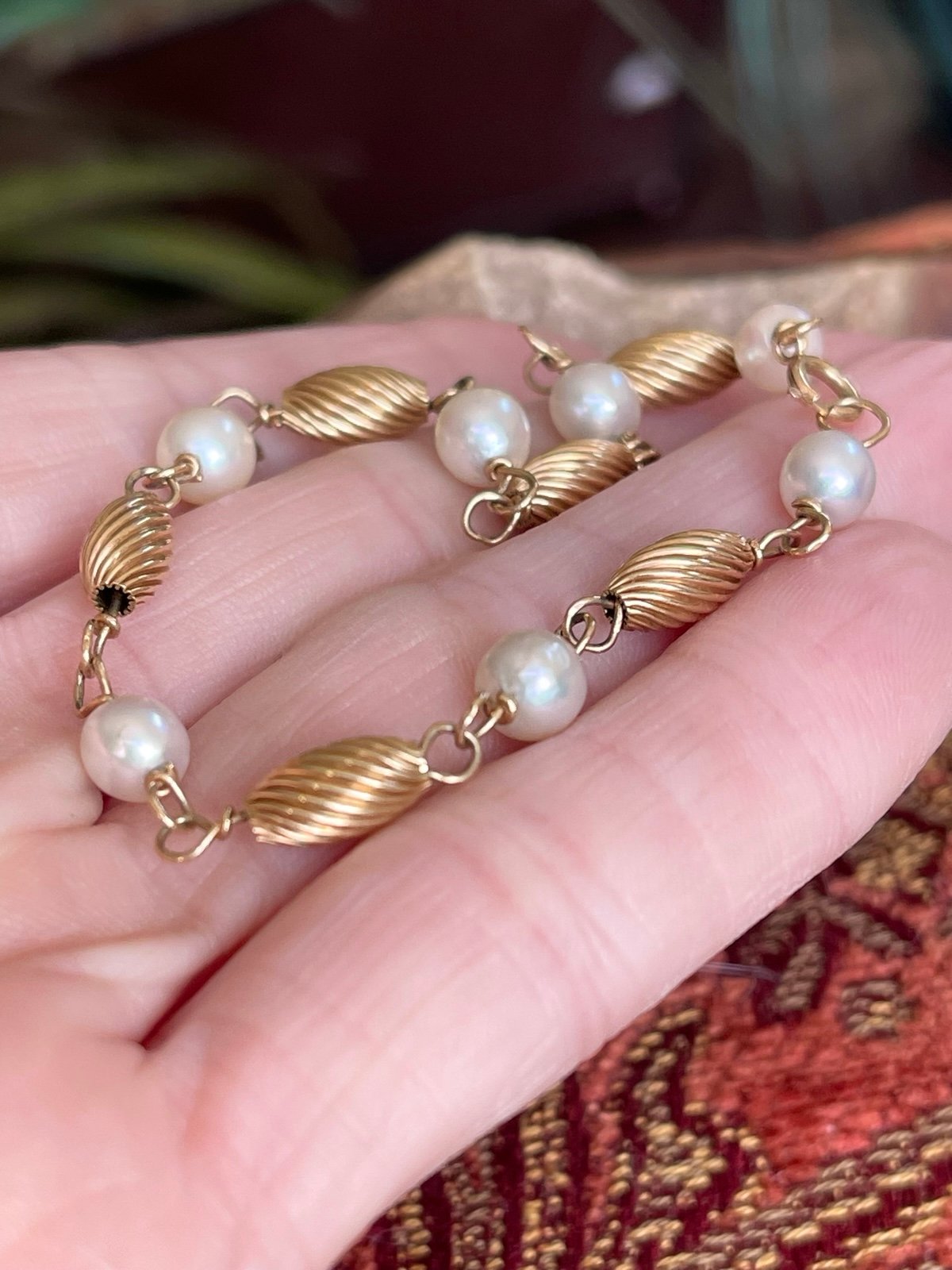 Vintage 14k Gold Cultured Pearl Beaded Bracelet