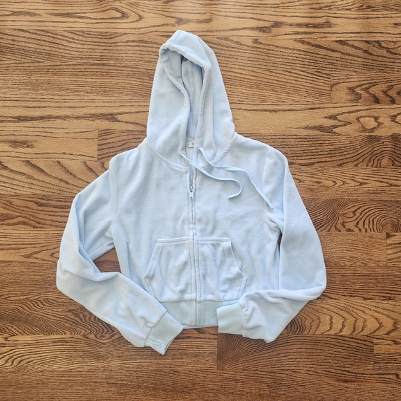 Brandy Melville John Galt Light Blue Zip-Up Crop Hoodie