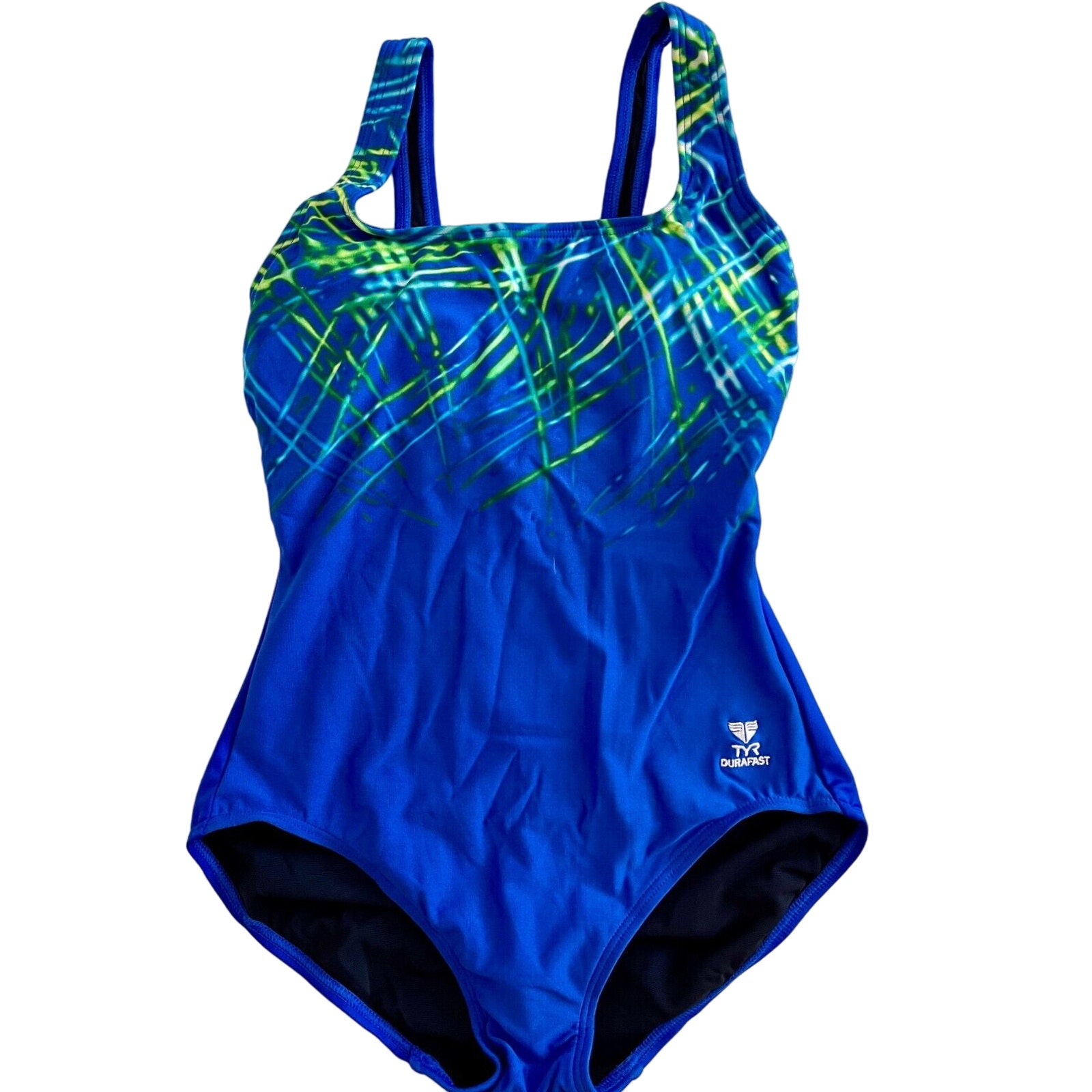 TYR DuraFast Elite STREAMERS Aqua ControlFit 1pc Swimsuit Blue Sz 8 - 80