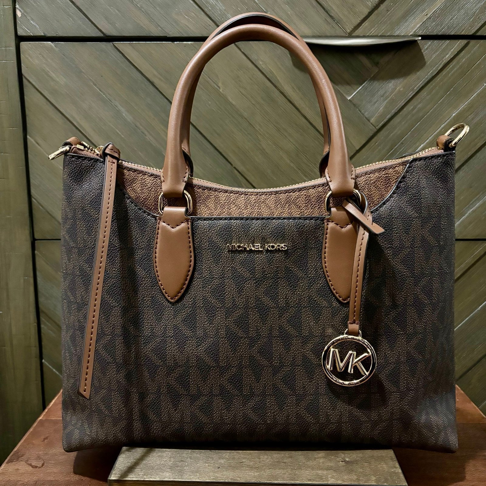 Michael Kors Austen Brown Luggage Medium Satchel Bag