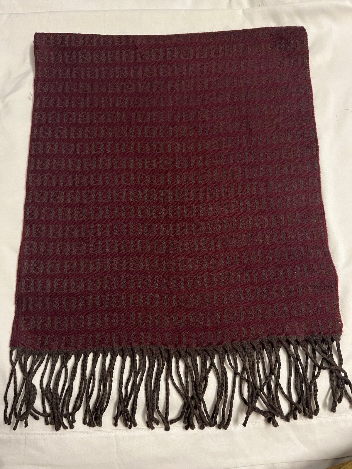 Vintage Fendi Maroon Monogram Wool Scarf