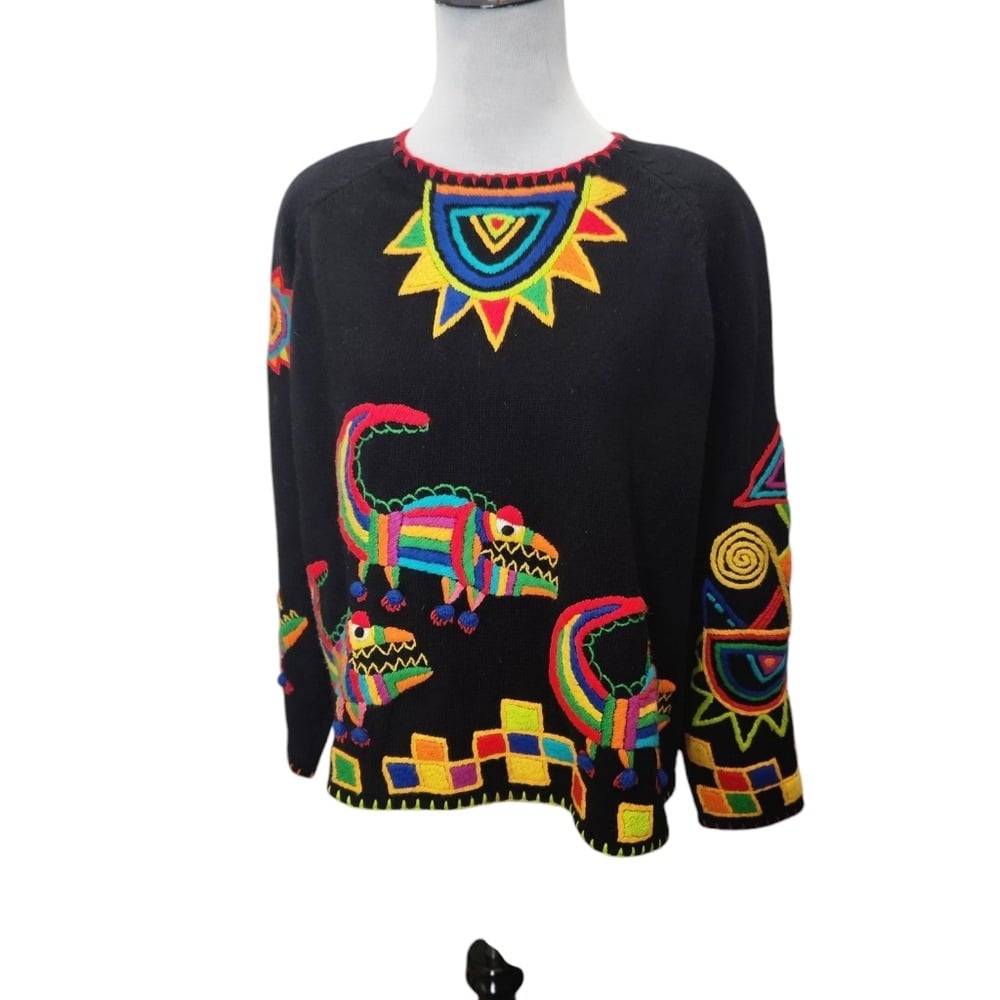 Vintage Michael Simon New York Designer Dinosaur Knitted Sweater