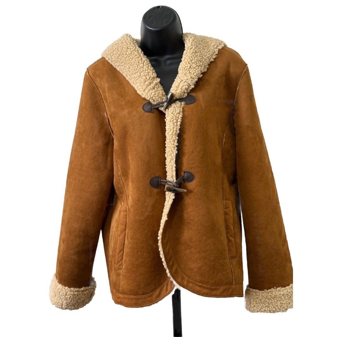 Chelsea & Theodore Faux Fur Faux Leather Hood Jacket Coat Size L Winter
