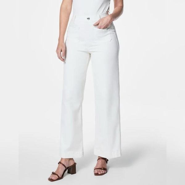 SPANX Cropped Wide Leg Jeans in Ecru Wash Plus Size Pull On White Jeans sz 3X