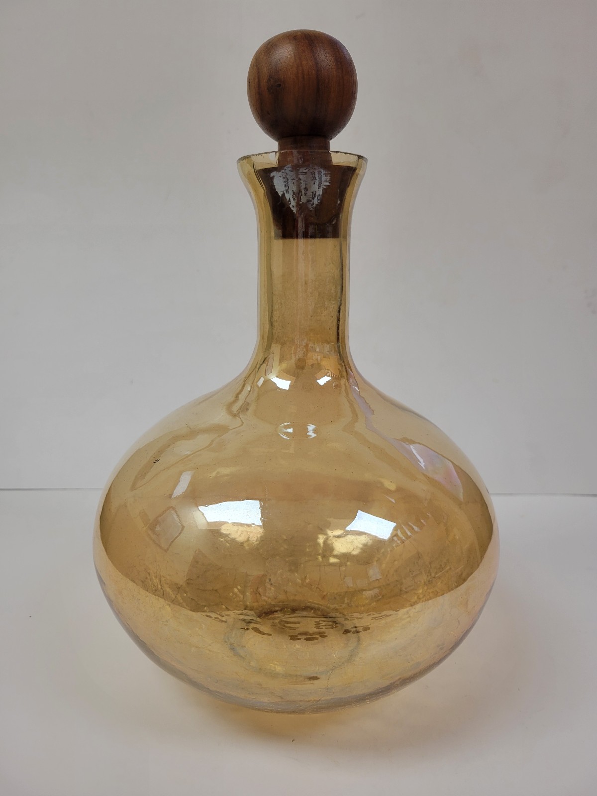 Vintage Amber Crackle Glass Decanter