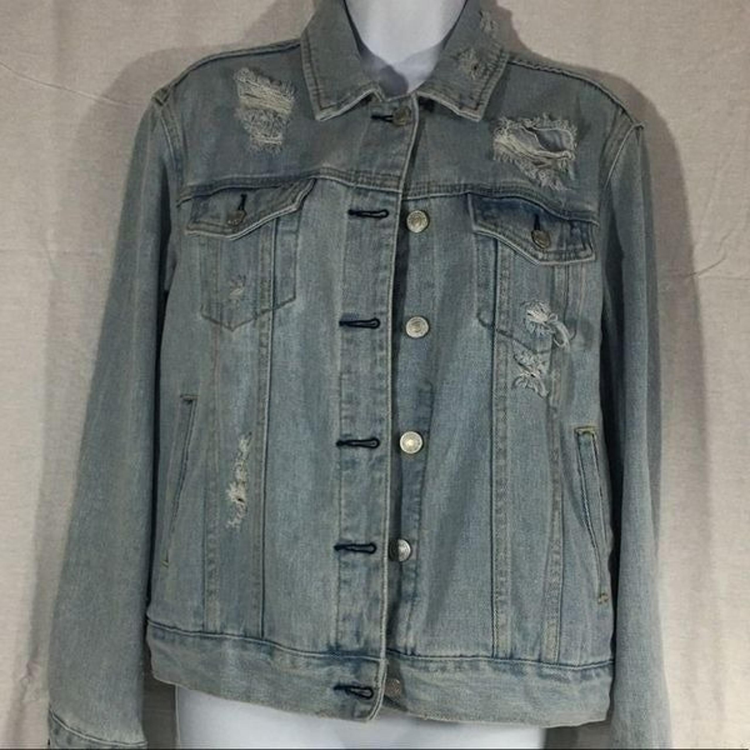 Pacsun distressed blue Jean jacket Small cotton distressed