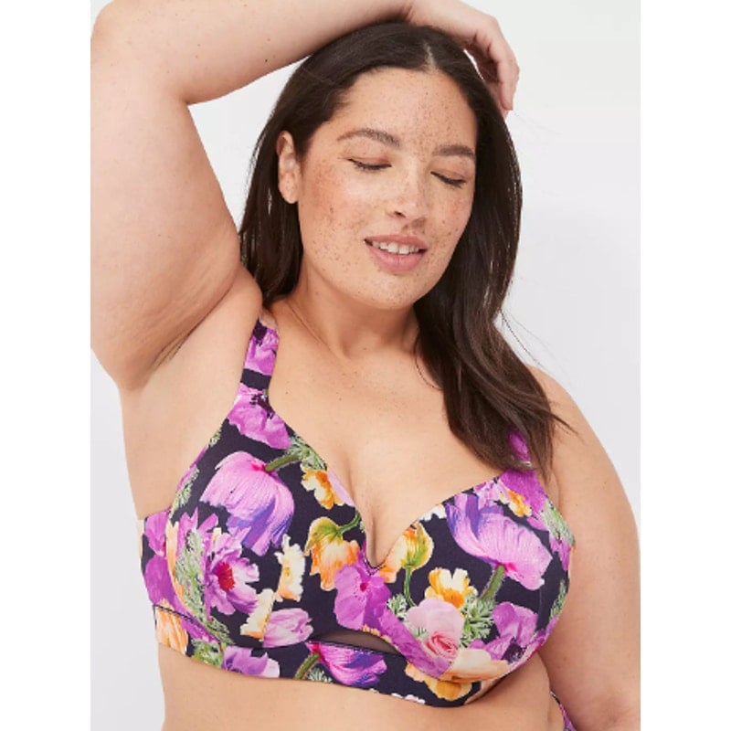 40C Cacique Bra Comfort Bliss Purple Navy Floral Underwire Full Coverage NEW