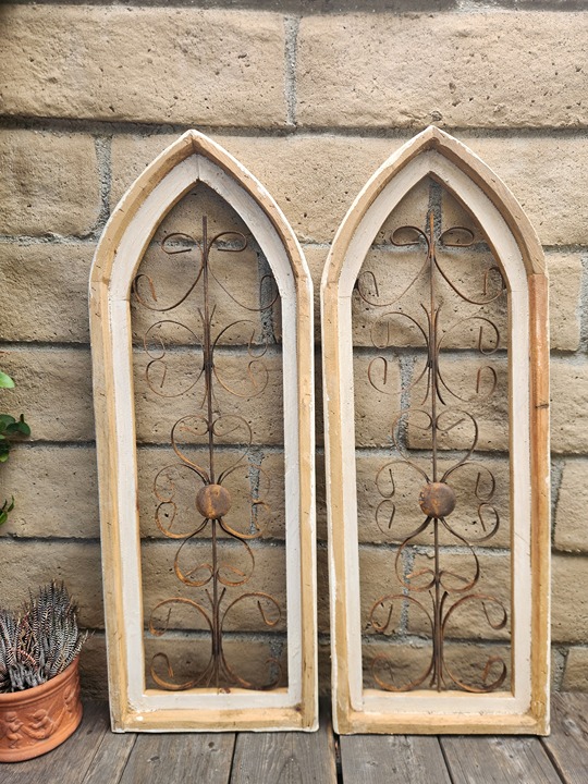 (2 Pcs) 32.5 H, Messinato Farmhouse Arches Wood Frame Distressed Rustic