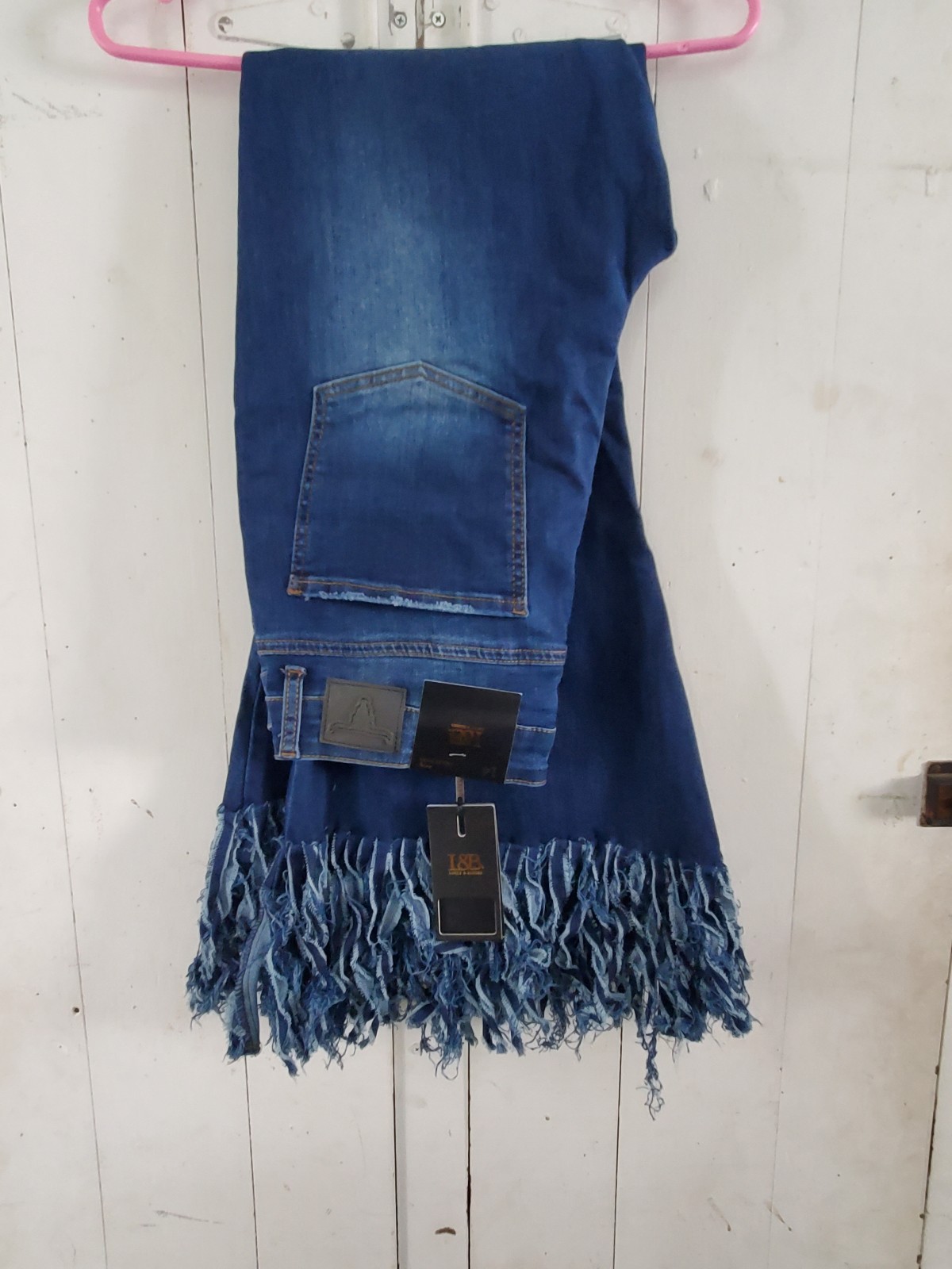 LUCKY & BLESSED FRINGE HIGH RISE FLARE JEANS