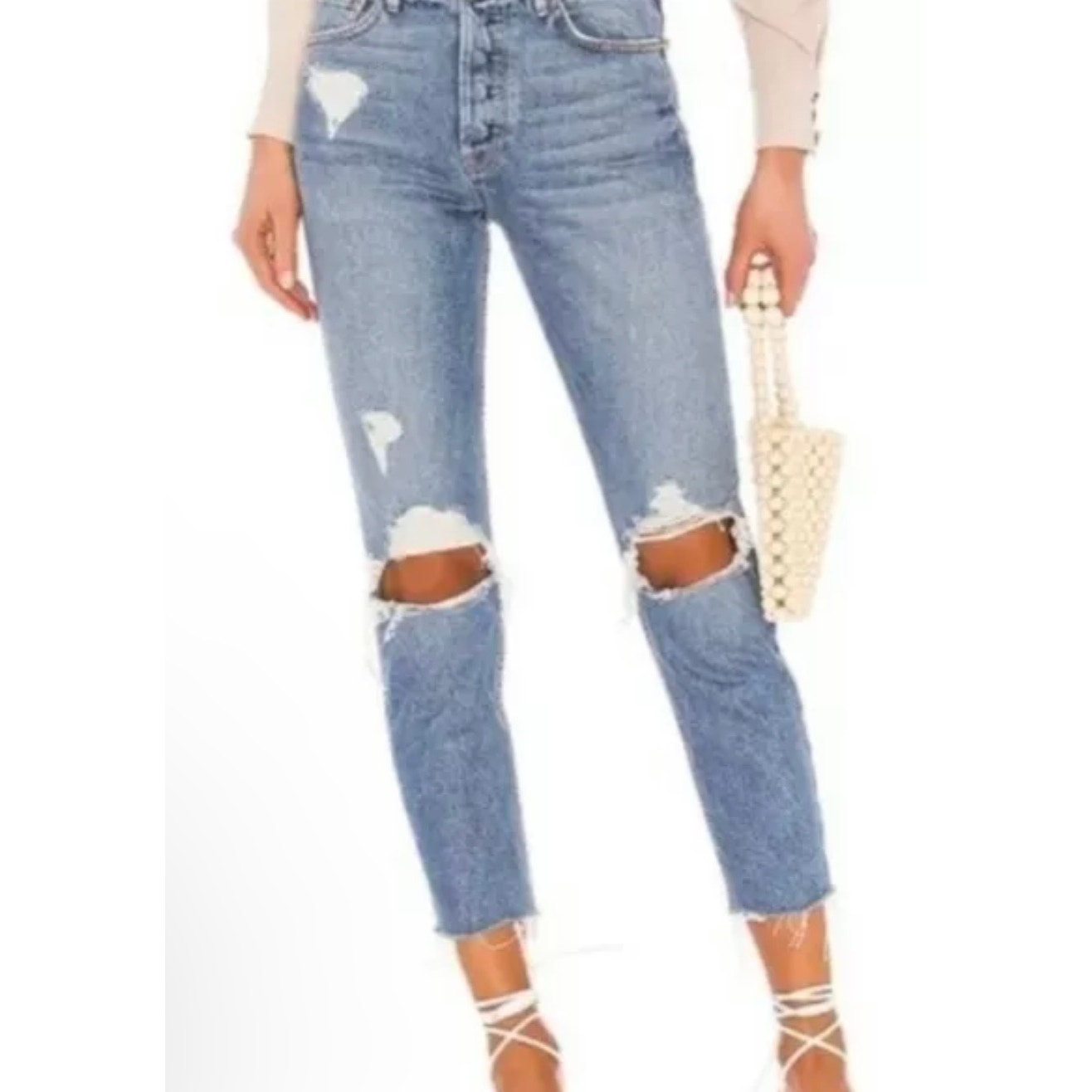 GRLFRND Size 27 Karolina Ripped Rigid Jeans Distressed High Waist Denim raw hem