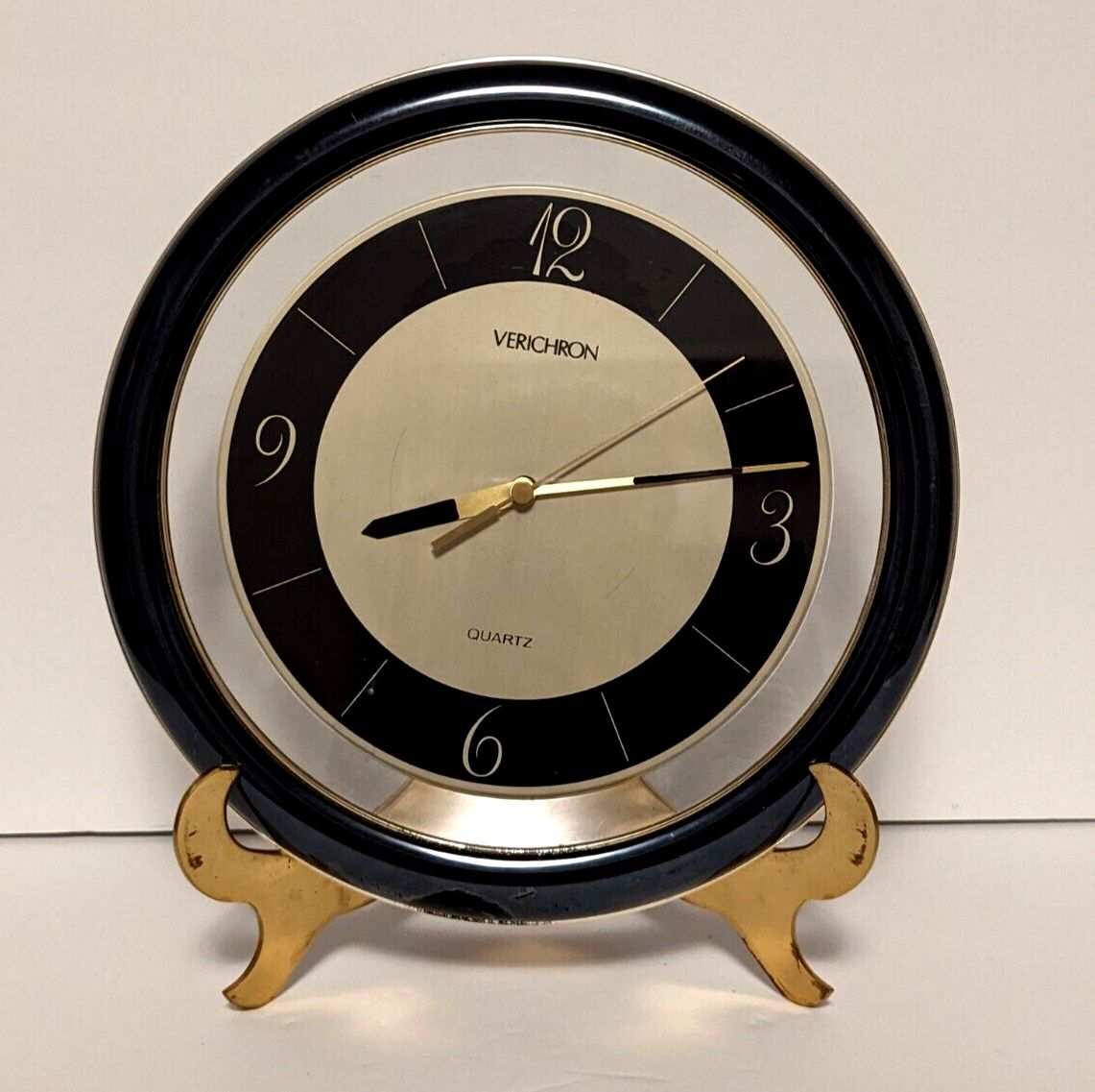 Vintage Verichron Wall Clock Postmodern Glam Black & Brass 11 Model 700679