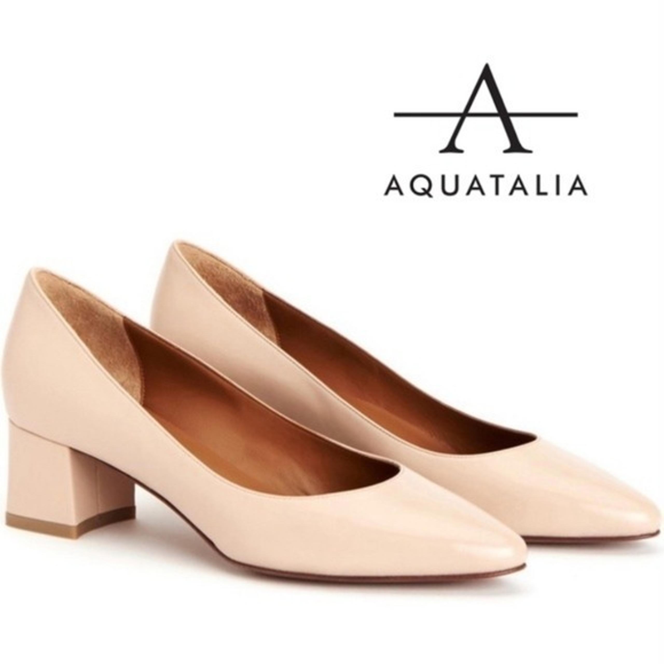 Aquatalia PHEOBE Nude Beige Leather Pump Block Heel Pointed Toe Shoes Size 7.5