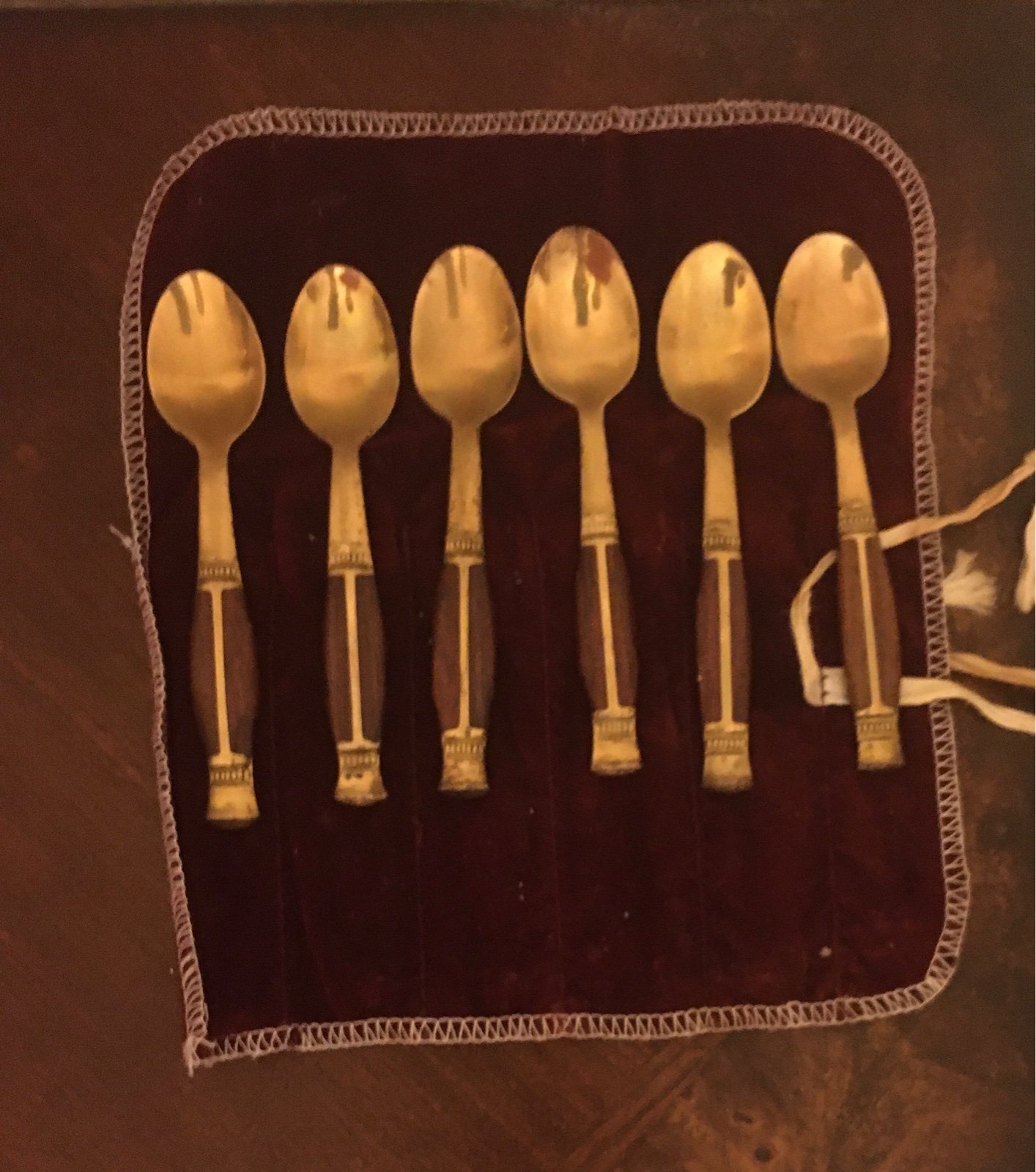 6 Thailand Vintage Tea Spoons with Wooden Handle