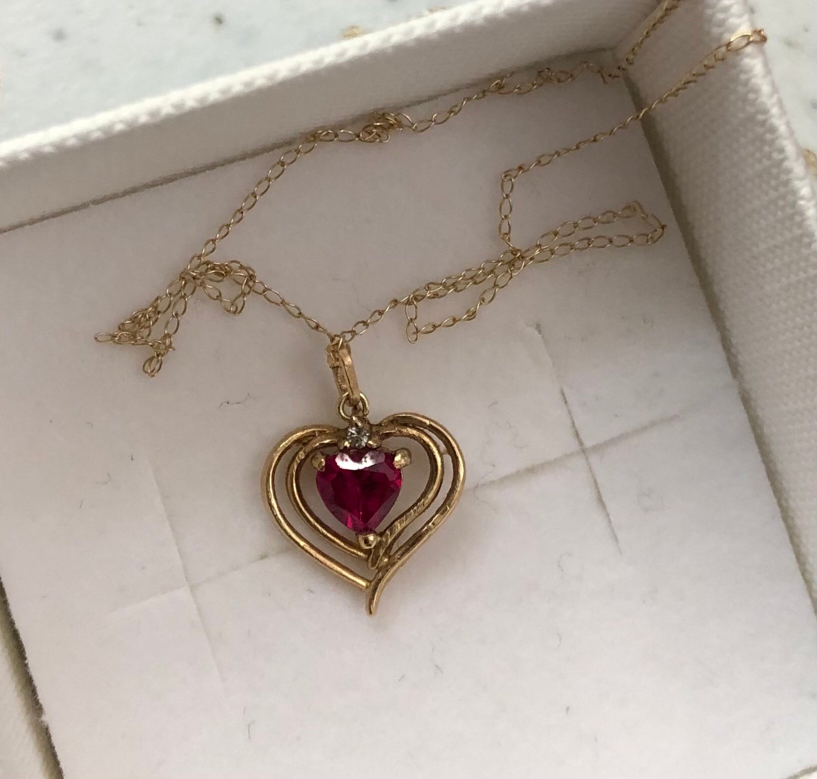10k gold lab-created ruby heart charm necklace 18”