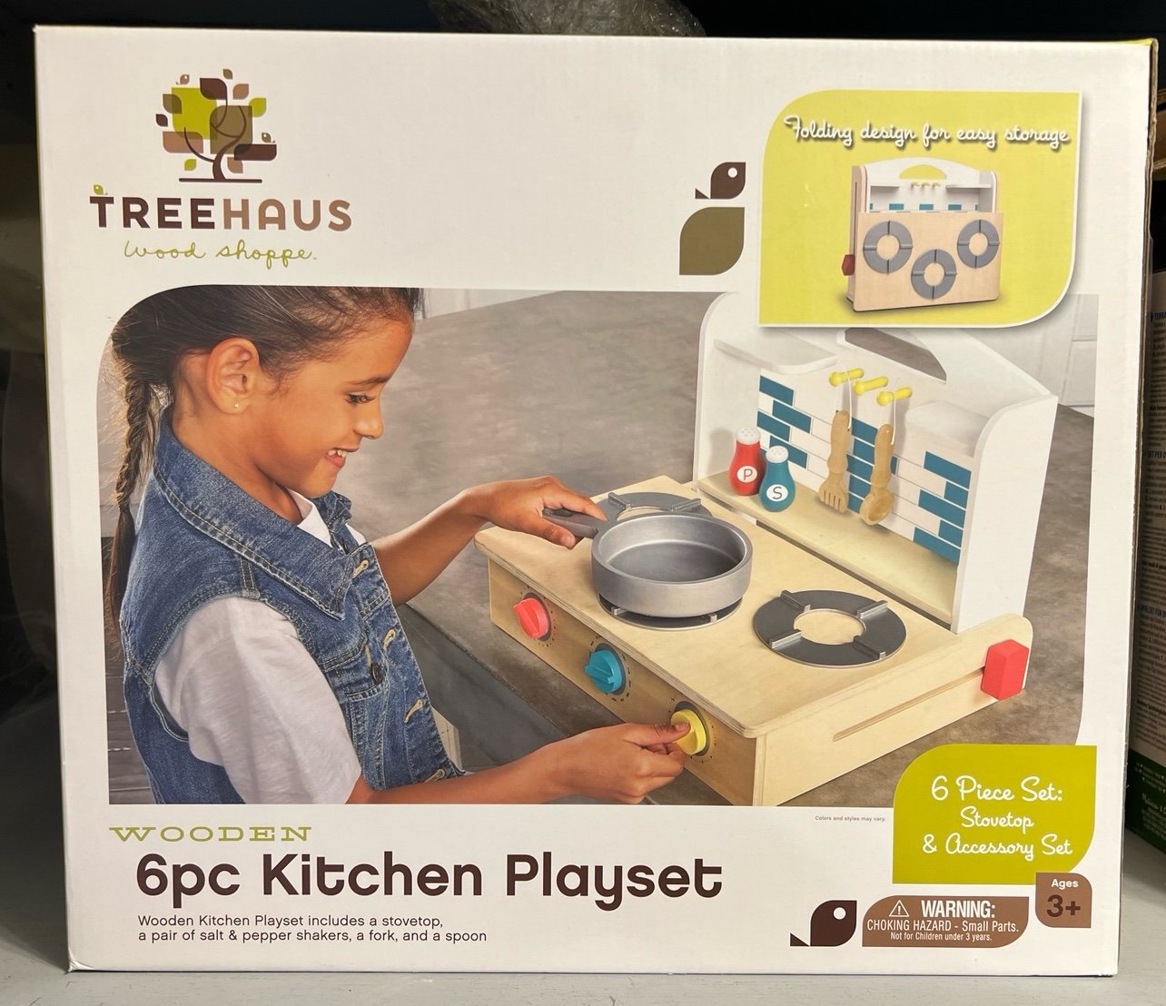NEW Treehaus Wood Shoppe 6pc Wooden Kitchen Playset - Stovetop & 8 Accessories