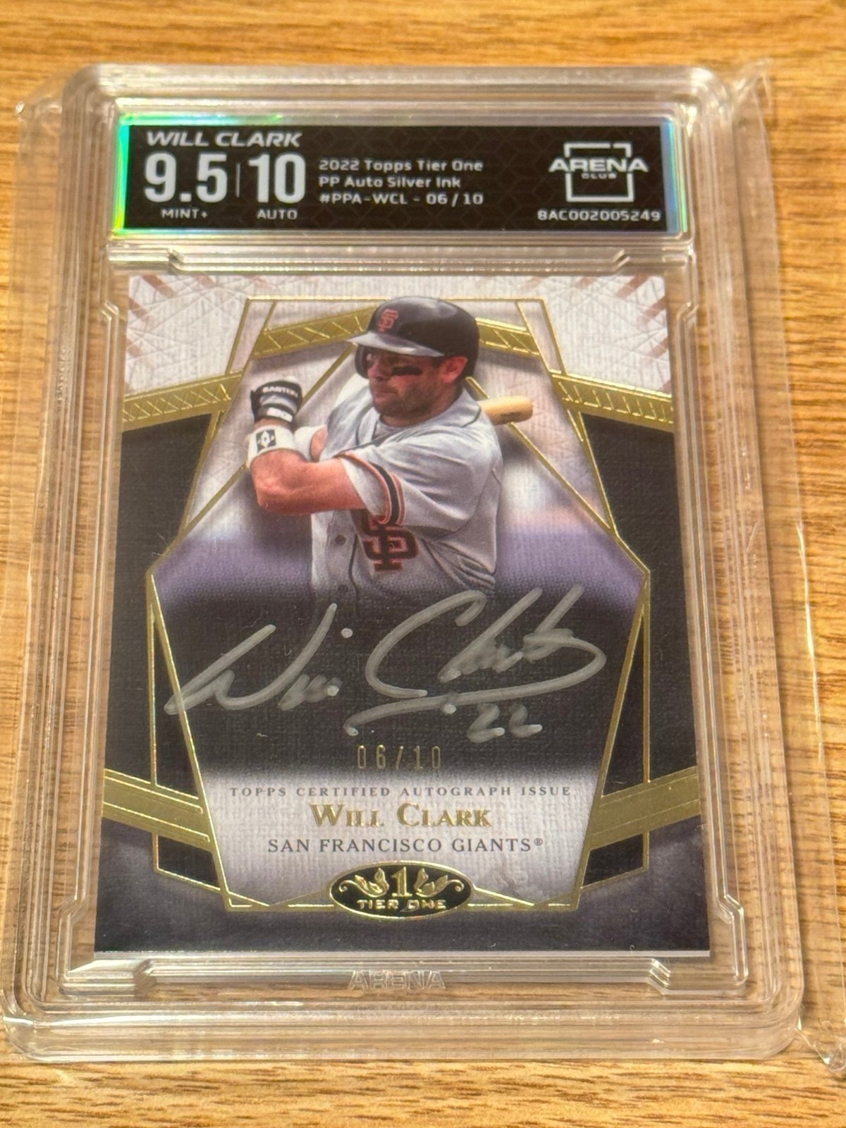 Will Clark 2022 Topps Tier One Prime Performers Silver Auto 06/10 Arena Club 9.5