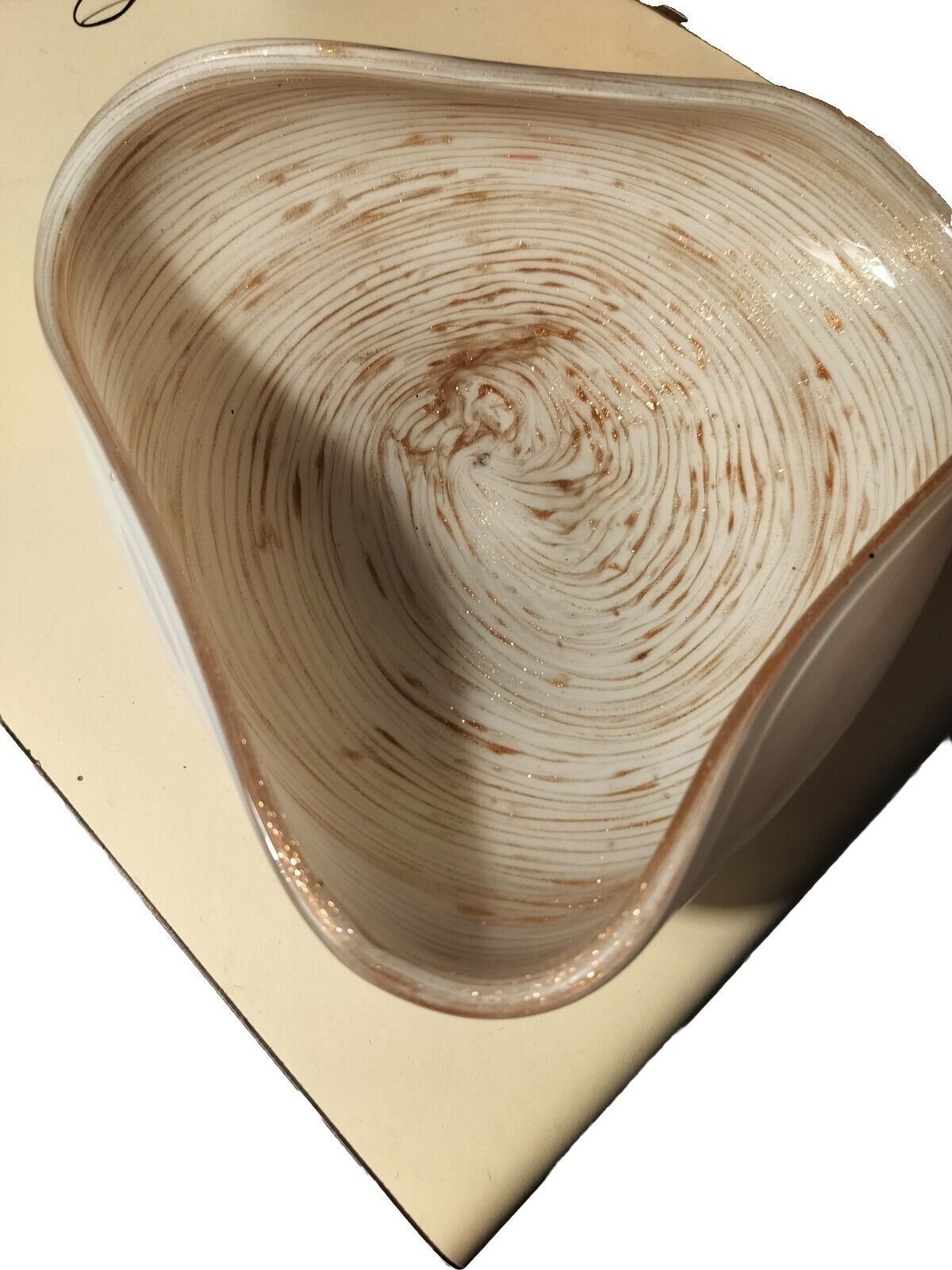 Murano Art Glass Triangular Deep Dish Off White With Gold Glitter