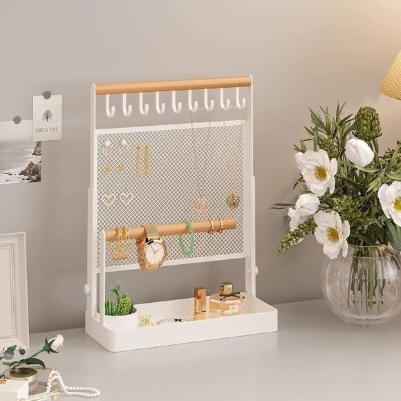 New Jewelry Organizer Stand, Liftable Necklace Holder with Earring, Ring Storage