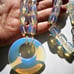 Vintage Stunning Opalescence Art Glass Drop Pendant Chunky Bead Necklace