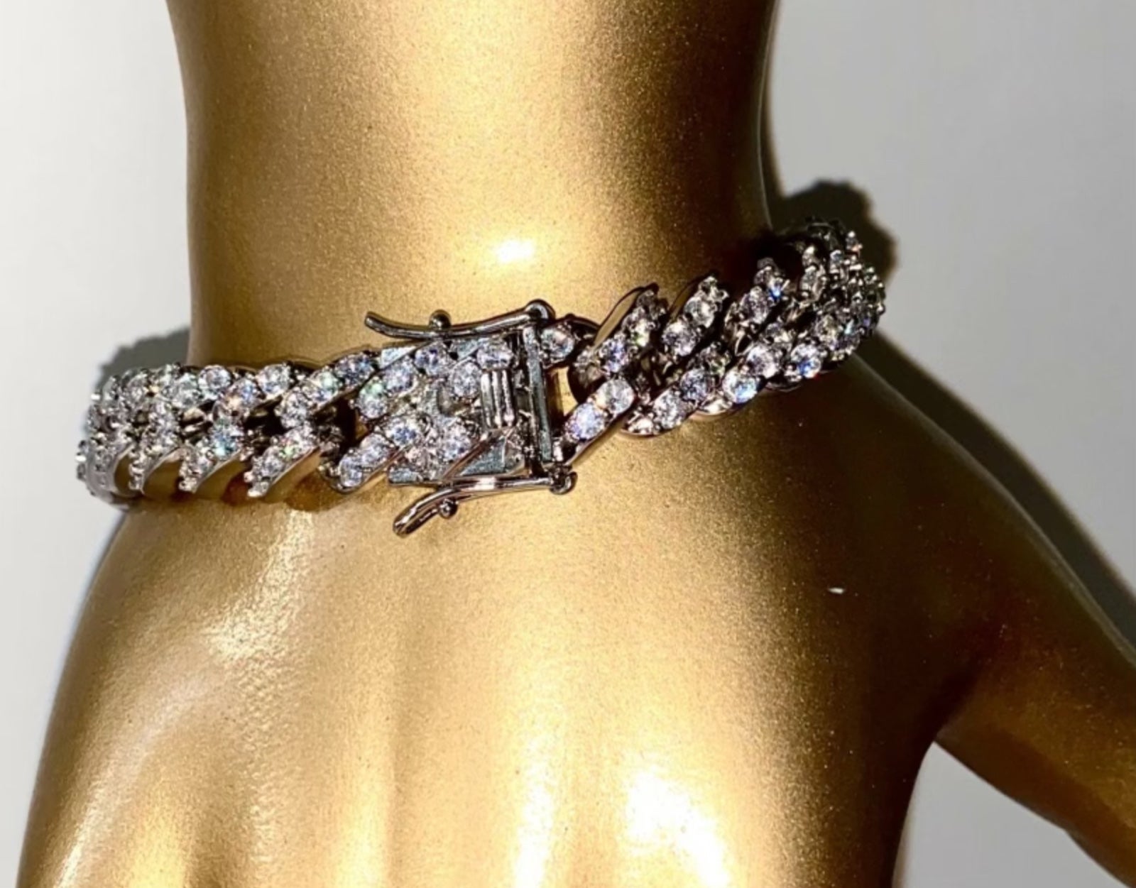 Men's Ice Out 10mm 8.5 Inches Miami Cuban Link Bracelet 14k Gold Plated Bling Bu