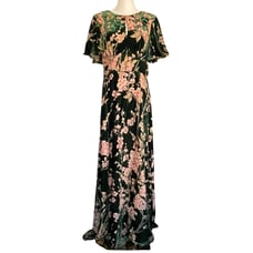ModCloth Maxi Dress Velvet Burnout Green Floral Fairycore Wedding Size Large