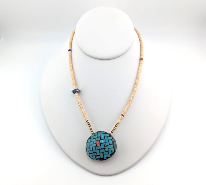 Genuine Native American Handmade Necklace Turquoise Shell Silver Navajo Tribal *