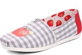Toms Women's Alpargatas Once Upon a Farm Glacier Grey Gingham 8.5 Slip On Flats