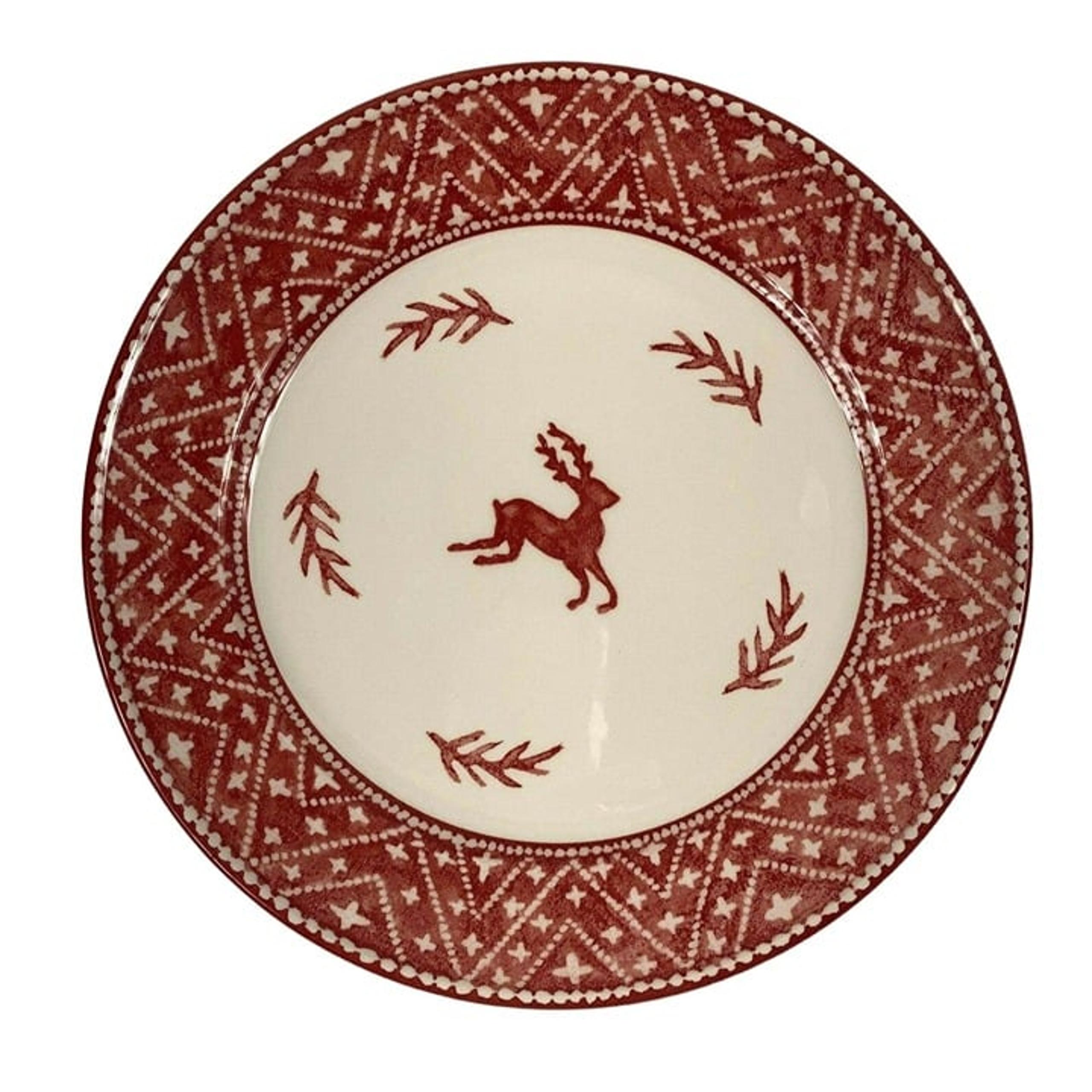 Dansk Nordic Knits Red Dinner Plate Christmas Reindeer Scratched