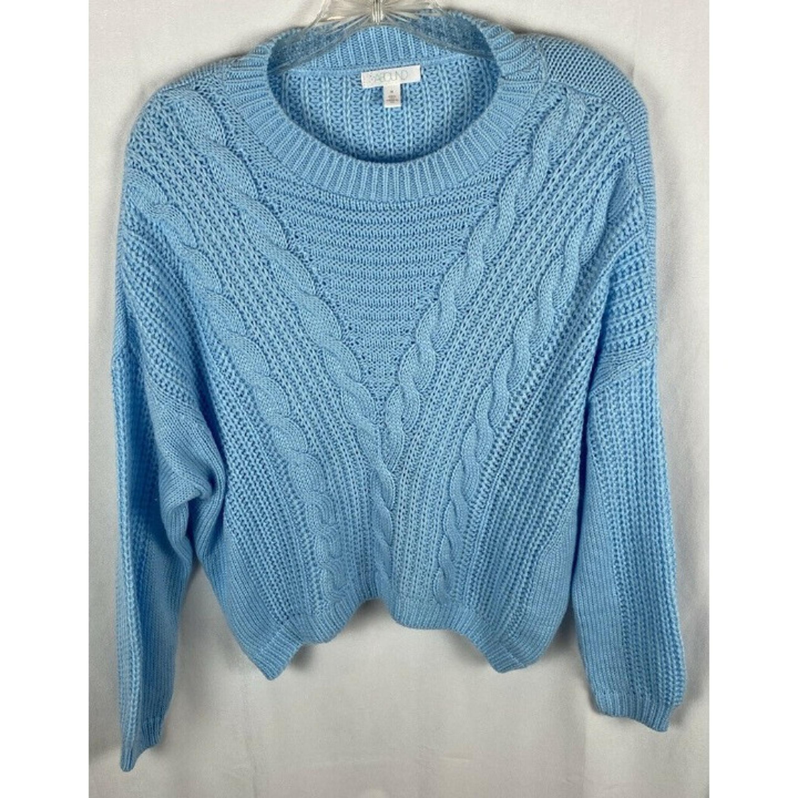 ABOUND Sweater Women’s M Baby Blue Crew Neck Drop Shoulder Cable Knit Pullover