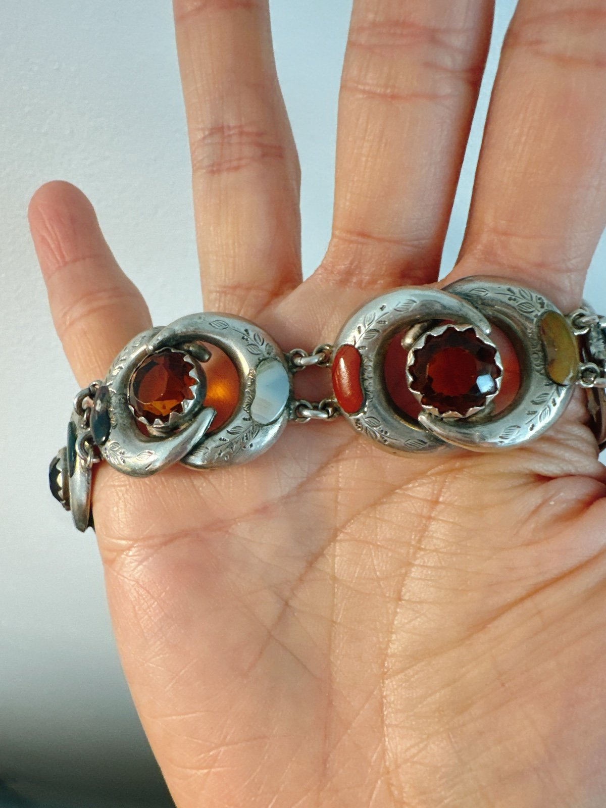 Antique Victorian Scottish Cairngorm Agate Pebble Bracelet