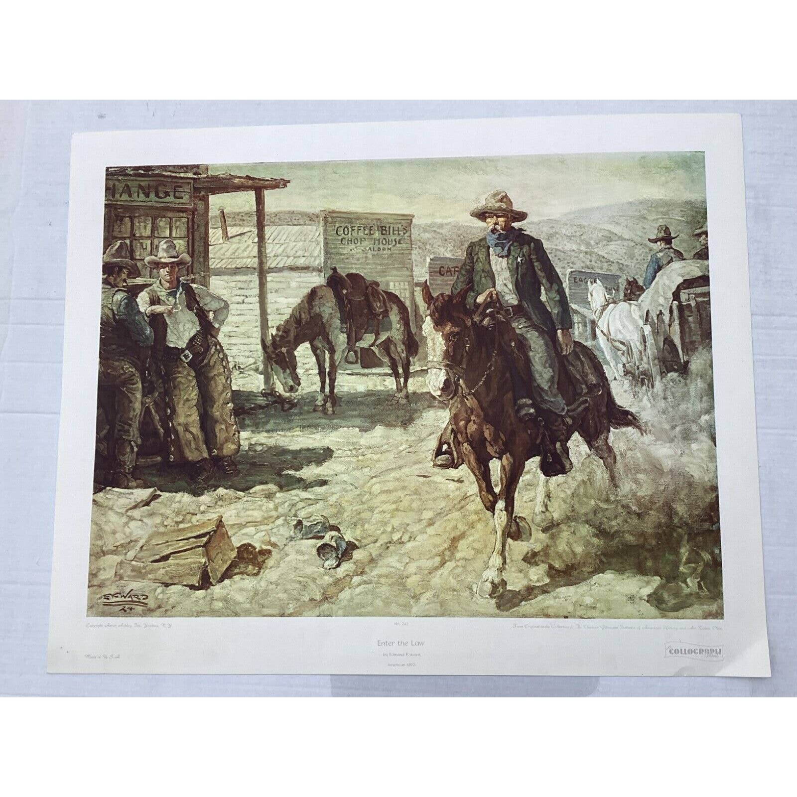 Western 1892 Litho By Edmond F Ward Enter The shops Law Coffee Bill`s Saloon 22X27