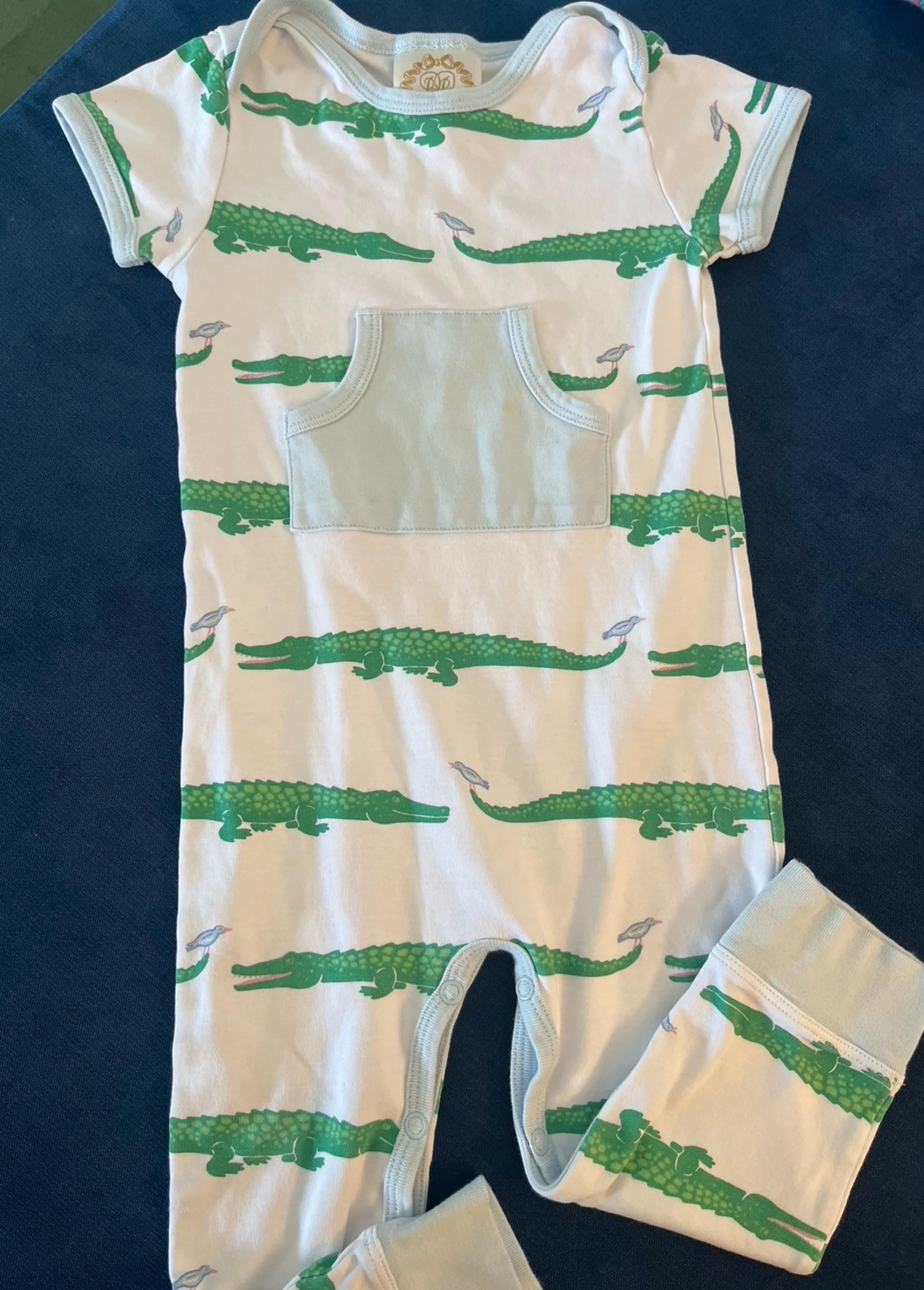 The Beaufort Bonnet Company Rowdy Rugby Romper Alligator Blue Size 18-24 Months
