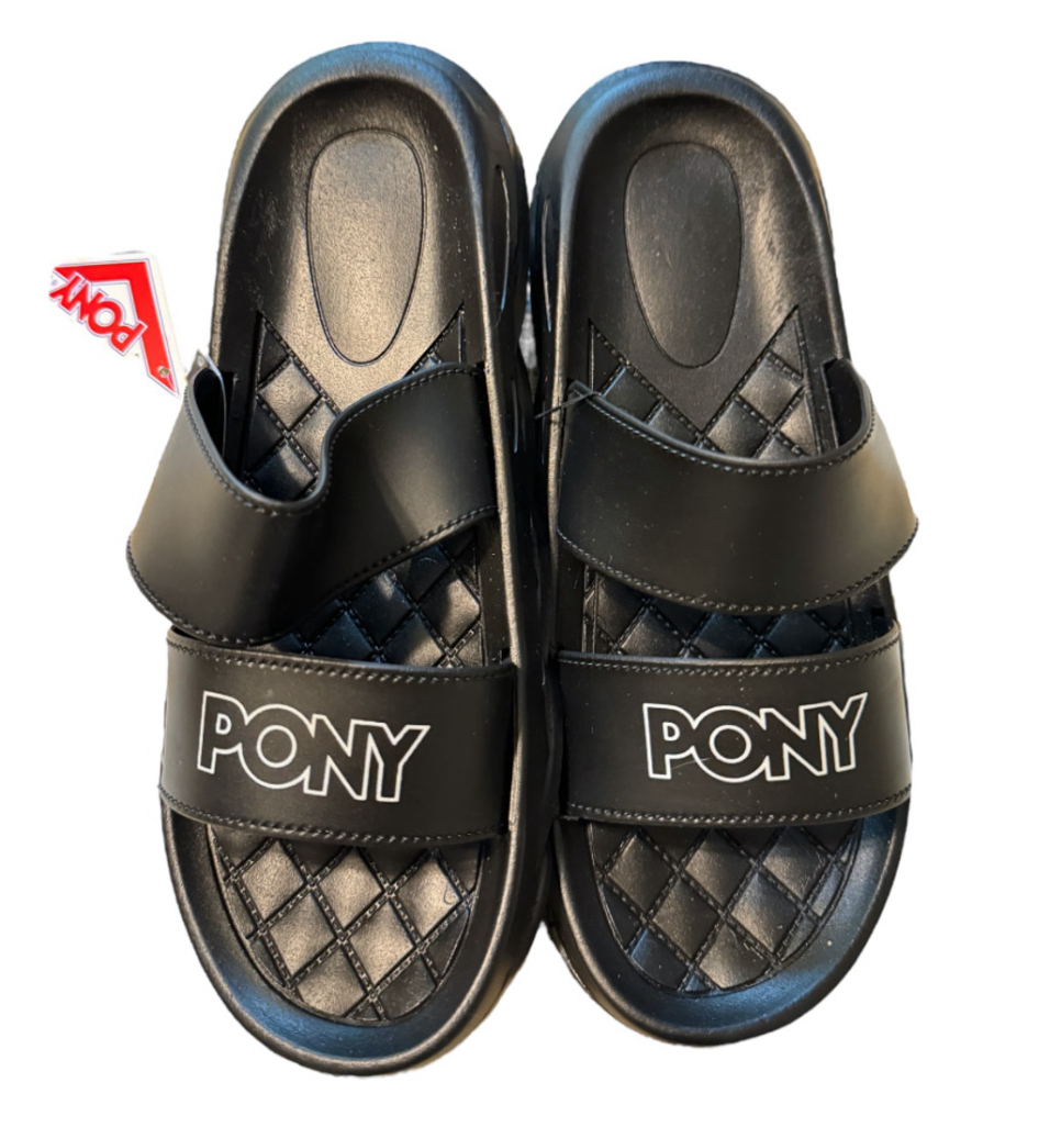 Pony Slides Sandals Black 10M New w Tags Double Strap