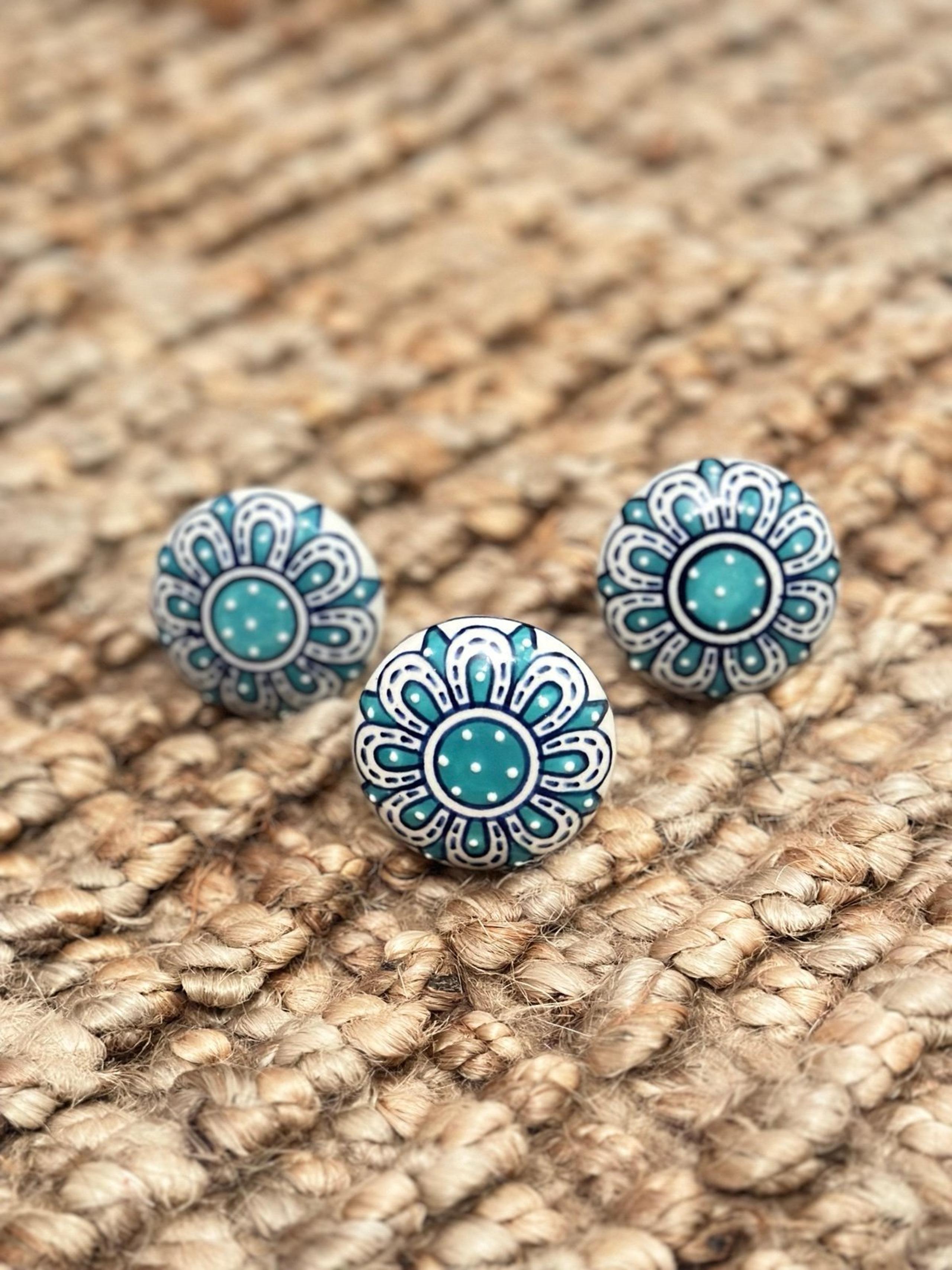 Vintage Ceramic Novelty Knobs, Navy White & Teal Paisley handcrafted