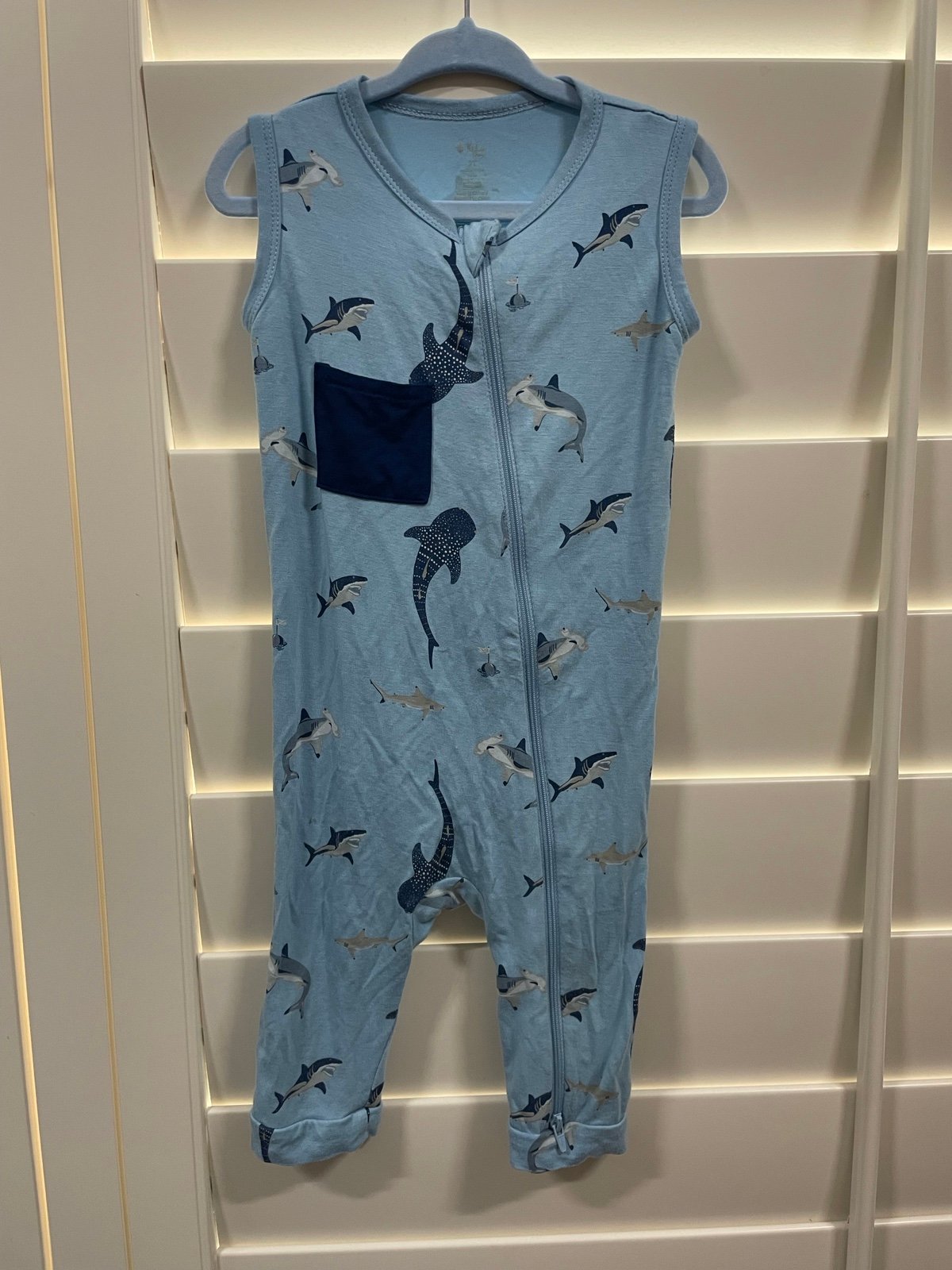 Kyte Baby Zippered Sleeveless Romper in Stream Shark 2T