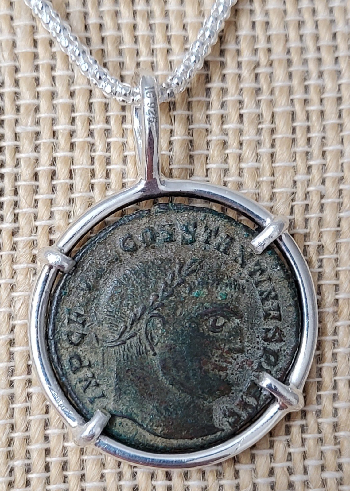 First Christian Roman Emperor Constantine the Great Coin Solid Silver Necklace