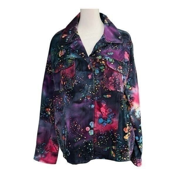 Groovy Denim Lightweight Jacket in Floral Galaxy Tie Dye Boho Hippie XL