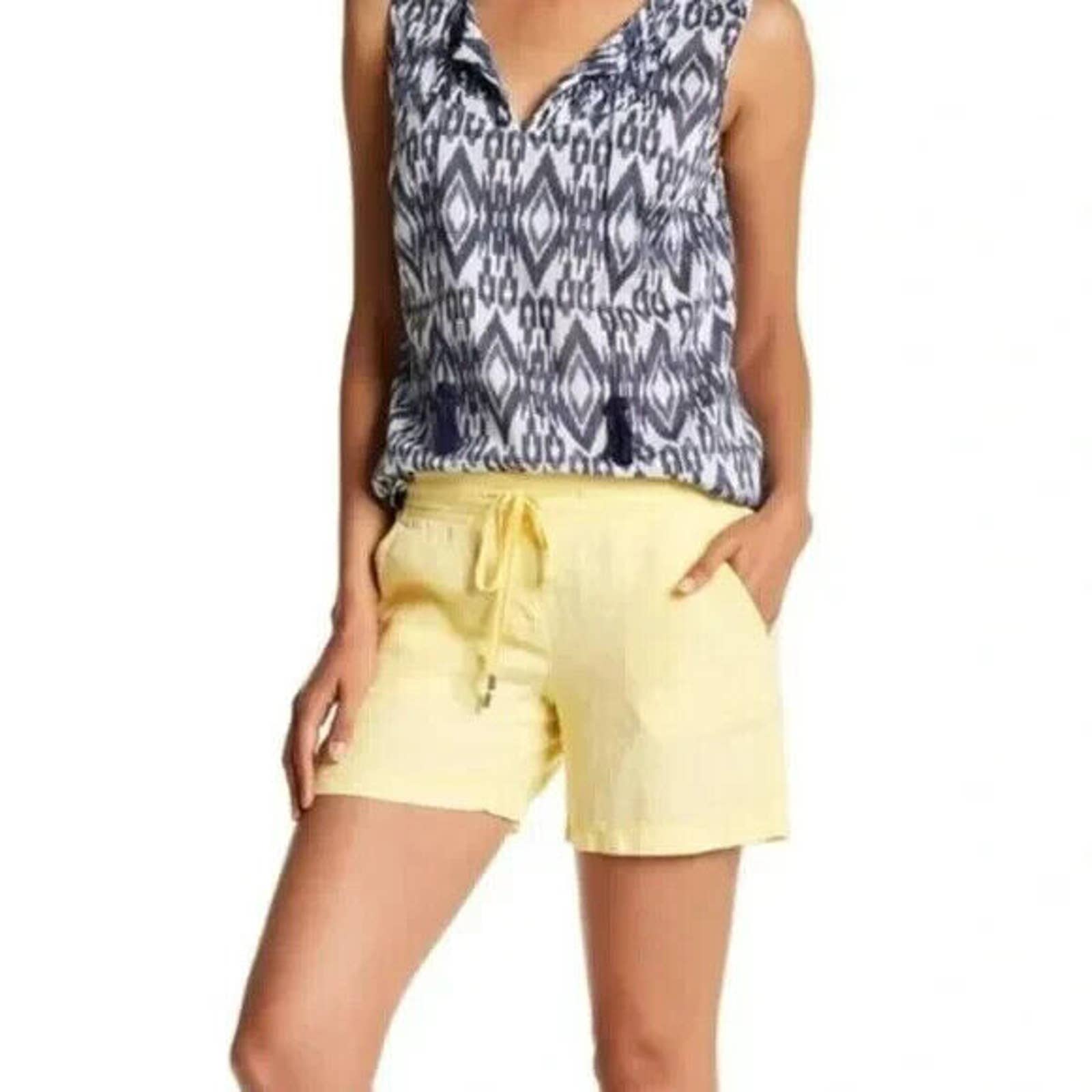 Tommy Bahama Two Palms Shorts 2 Yellow Linen Mid Rise Leigh Trouser-Fit