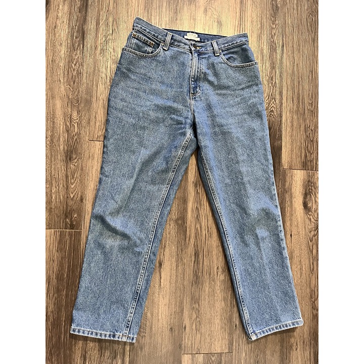 Women's L.L.Bean Blue Cotton Original Fit Relaxed Denim Jeans size 8 Petite Heri