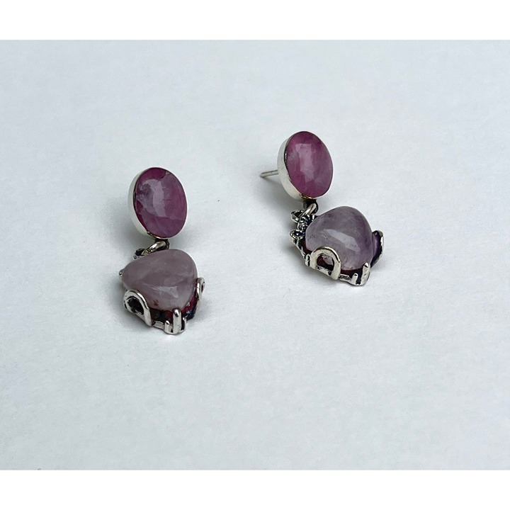 950 Sterling Silver Pink Quartz Heart Earrings